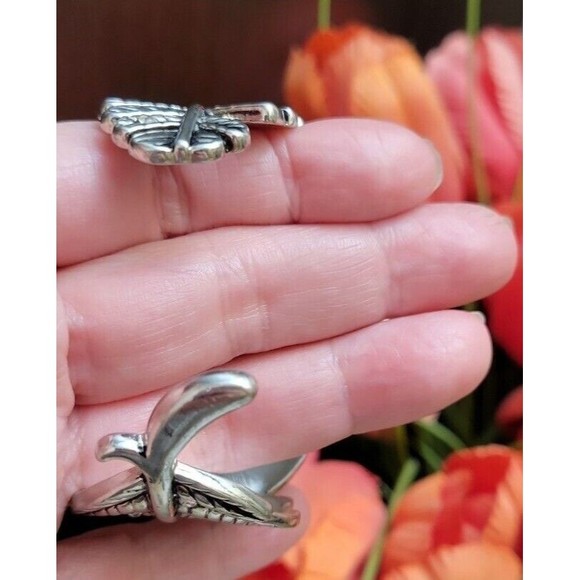 Guess Feather Rhinestone Design Silver Tone Cuff Bracelet Small Wrist - Picture 6 of 6